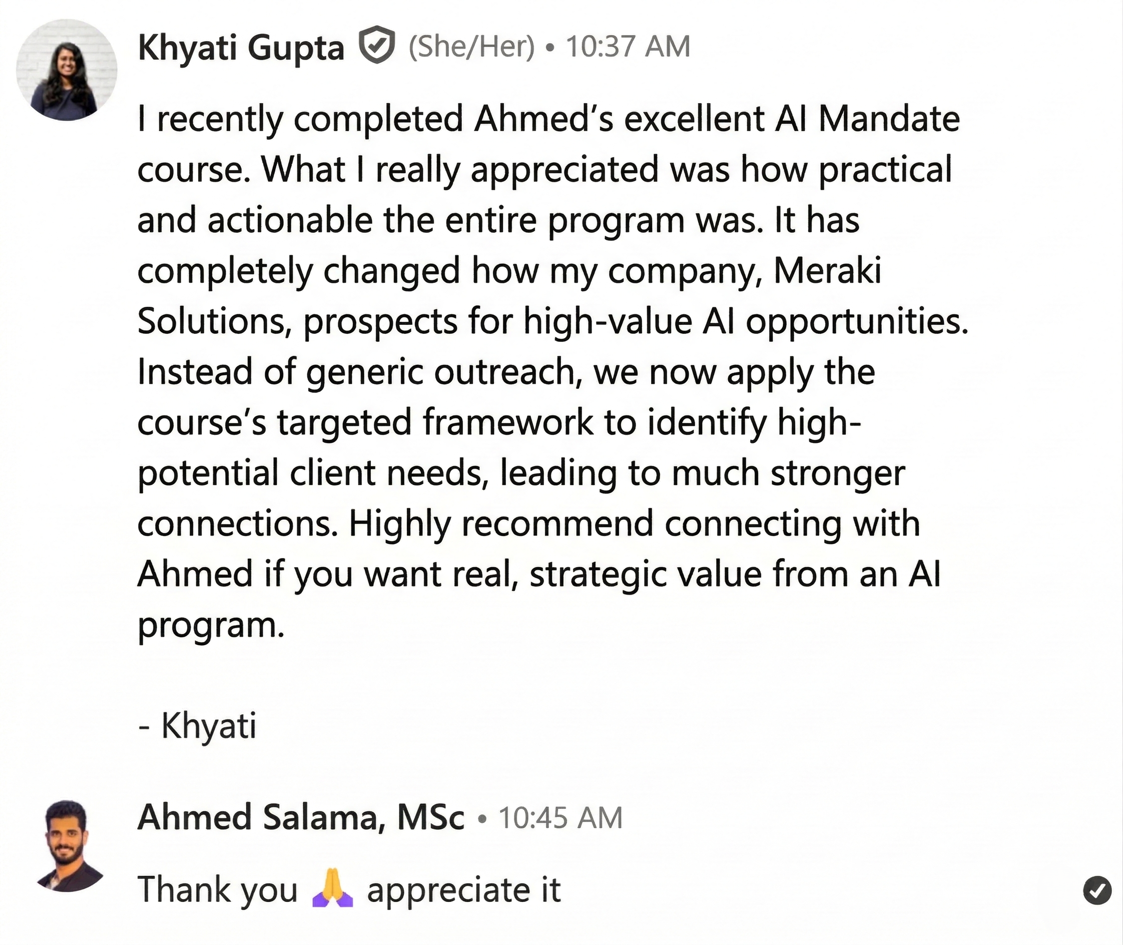 LinkedIn Testimonial
